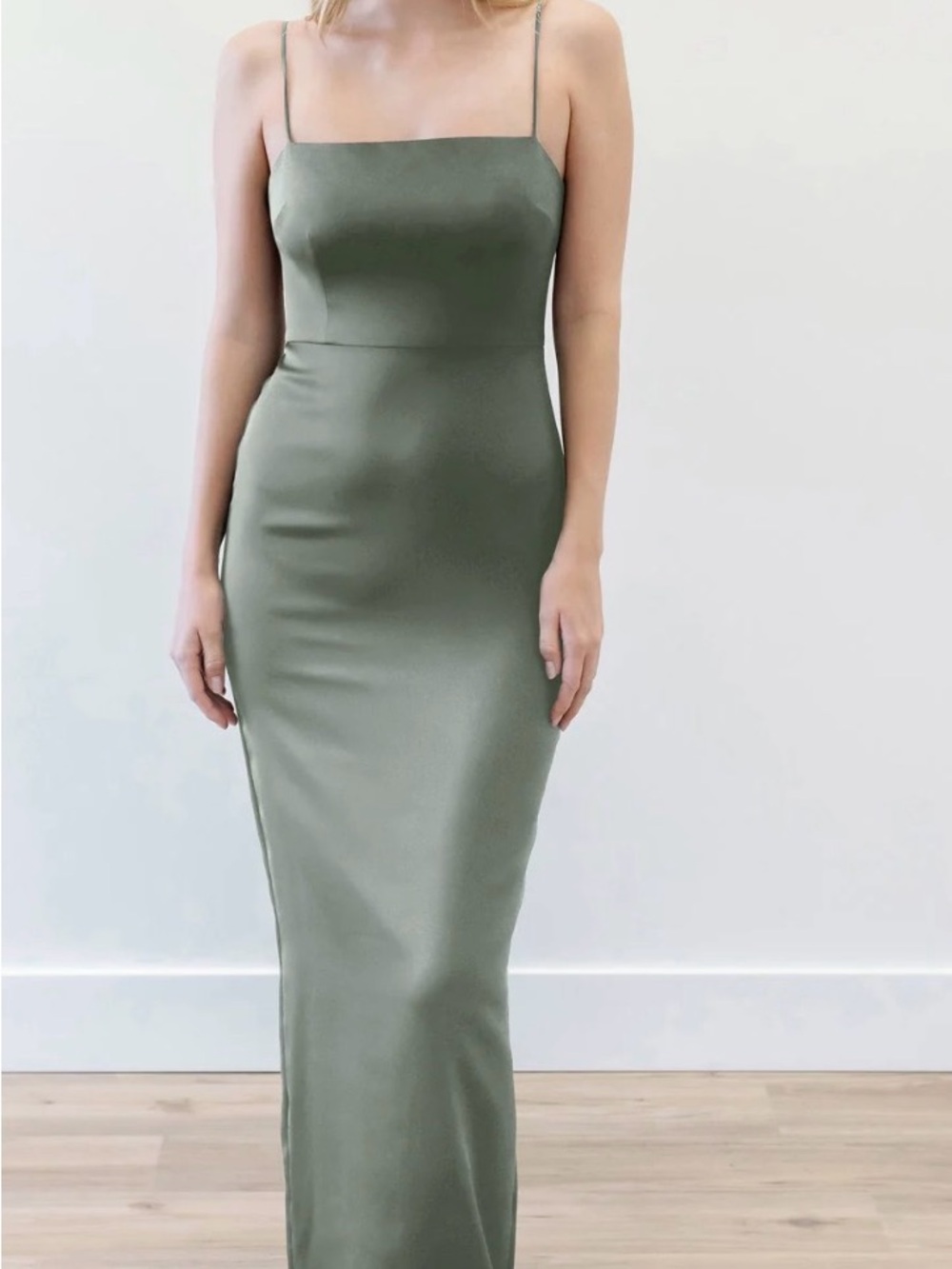 Watters Olive Green Satin Slip Maxi Dress